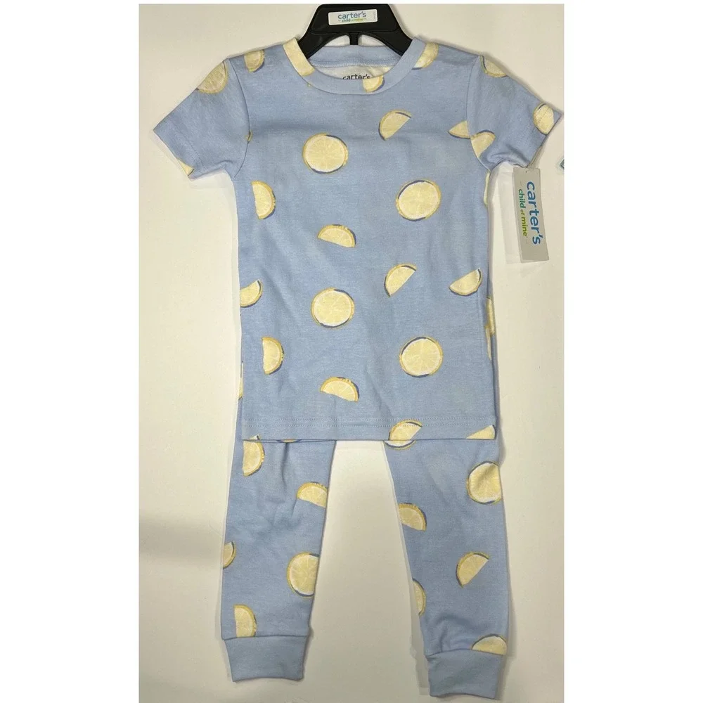 Carter's & Rolling Stones Toddler Pajama Sets 2T Blue Lemon Checkered 2 Pack New